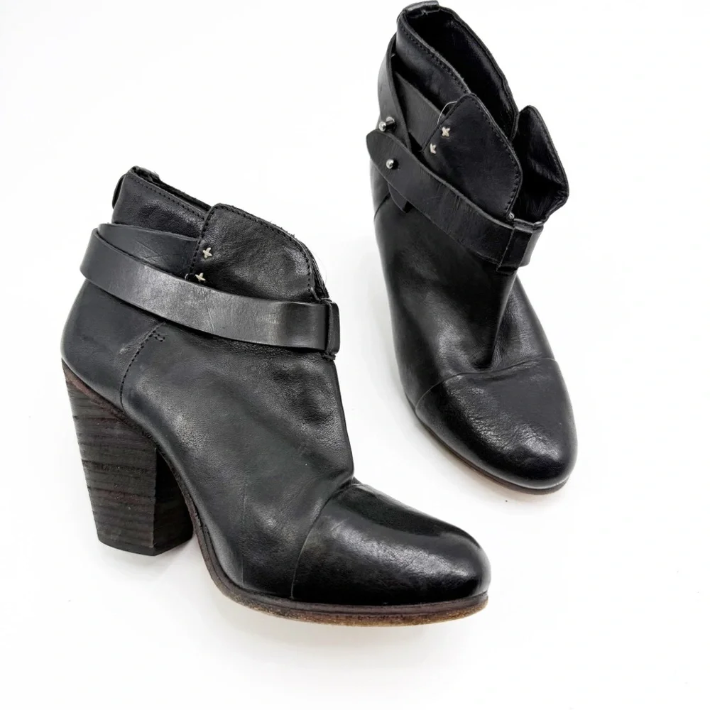 Rag & Bone Harrow Black Leather Boots Bootie, Size 36.5 - Picture 3 of 14
